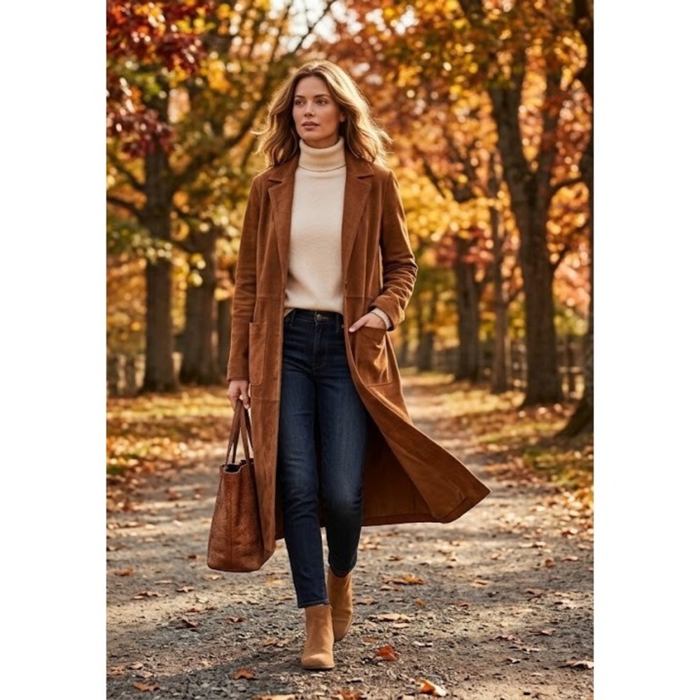 James Perse Coat Womens 0 Brown Goat Suede Long Duster Jacket WLWS2622 READ